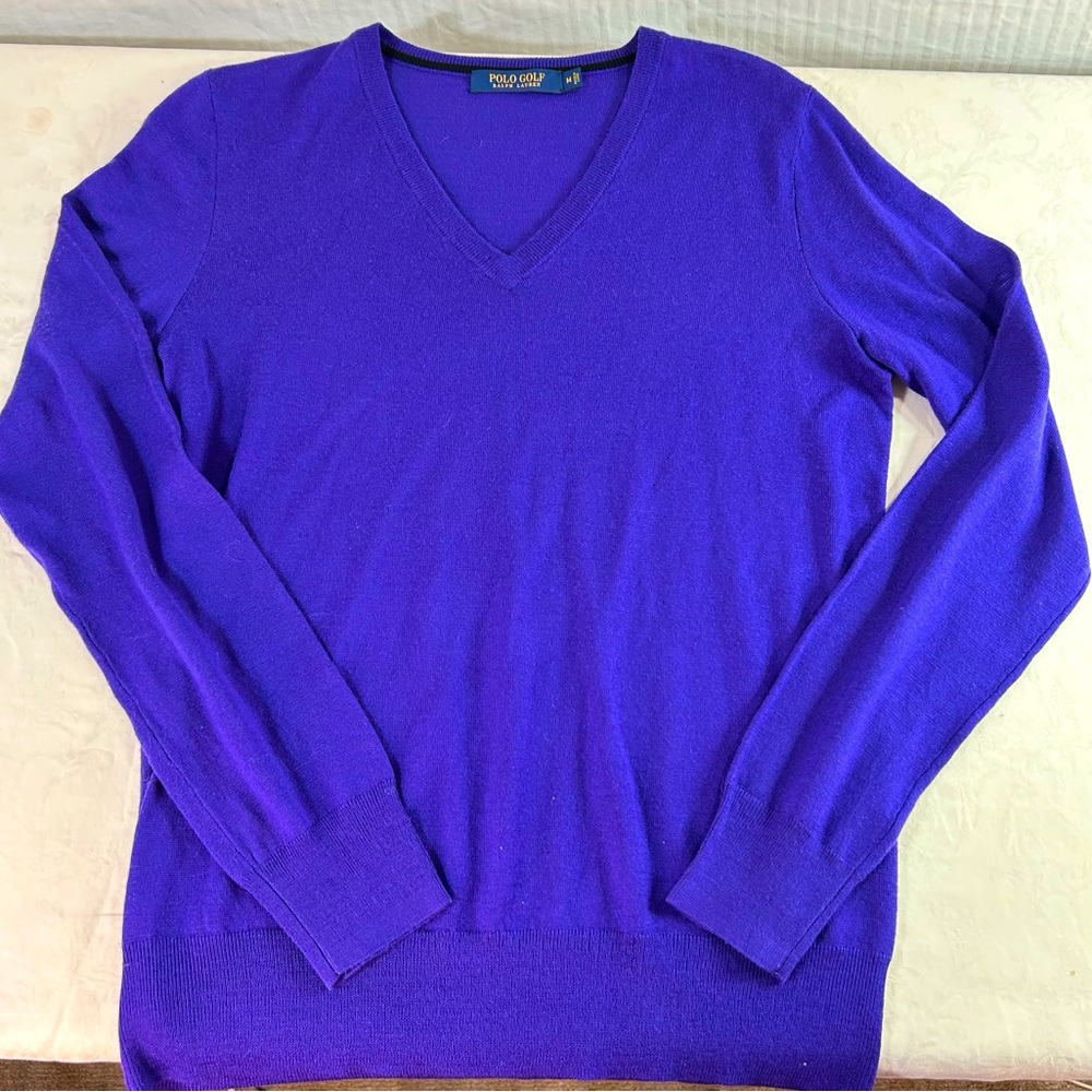 Polo Golf Ralph Lauren Sz M Purple Wool Lightweight V-neck Sweater